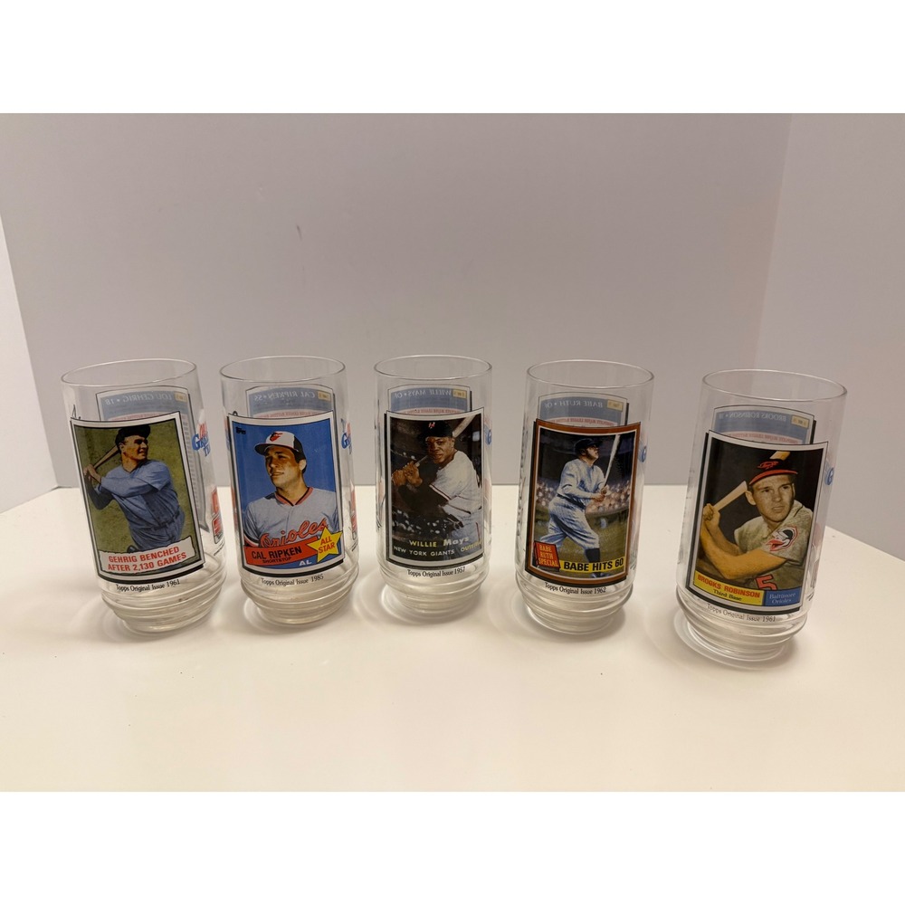Vintage McDonalds Topps Baseball Glasses Set of 5 Mays Gehrig Ruth Ripken